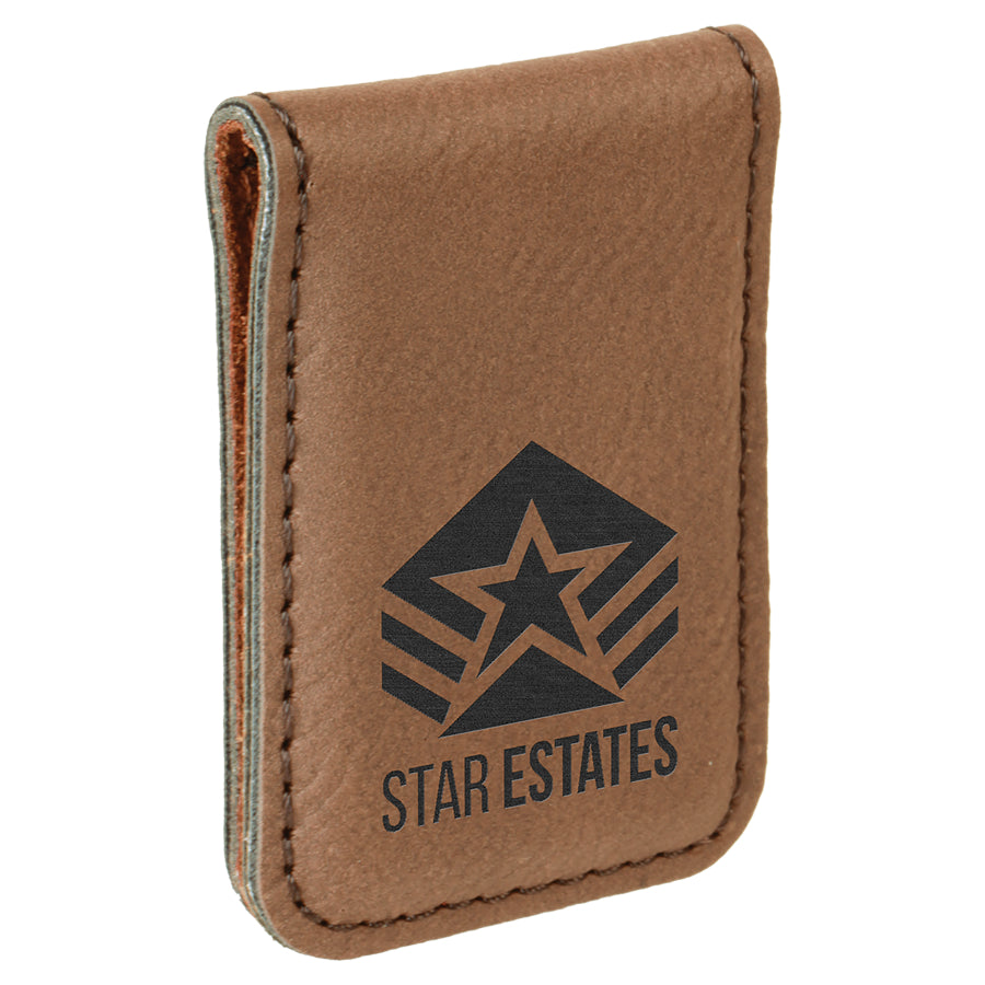 Dark Brown Laserable Leatherette Money Clip