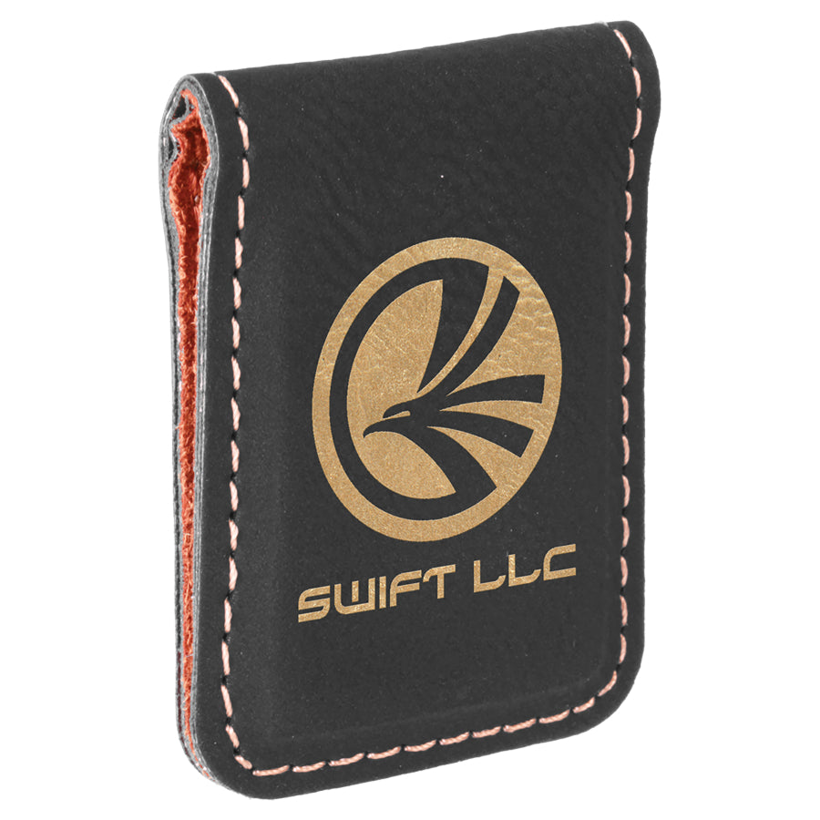 Black/Gold Laserable Leatherette Money Clip