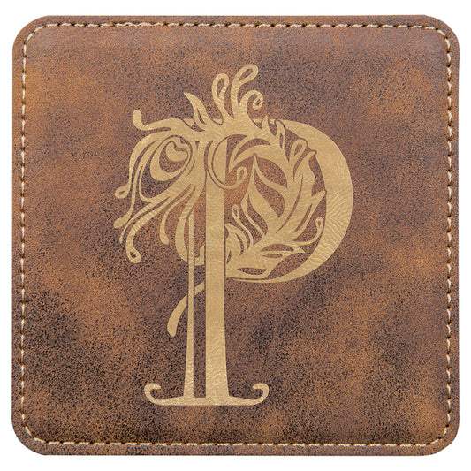 Rustic/Gold Square Leatherette Coaster