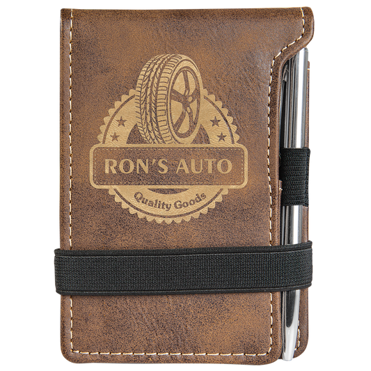 Rustic/Gold Leatherette Mini Pad with Pen