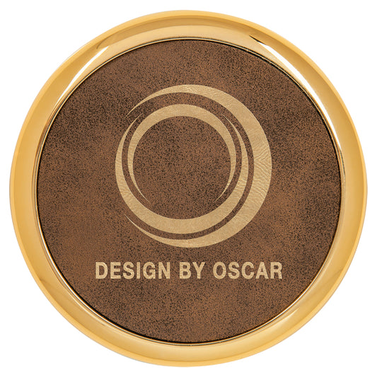 Rustic/Gold Round Leatherette Coaster with Gold Edge