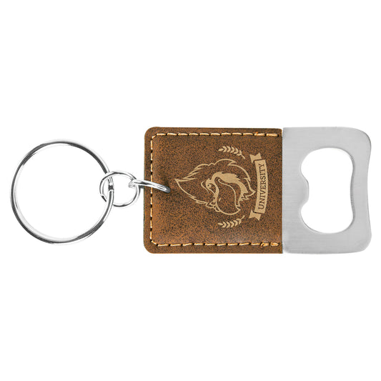 Rustic/Gold Leatherette Rectangle Bottle Opener Keychain