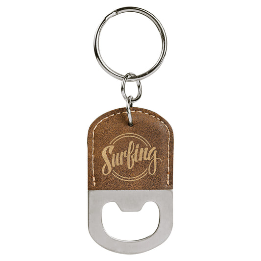 Rustic/Gold Leatherette Oval Bottle Opener Keychain