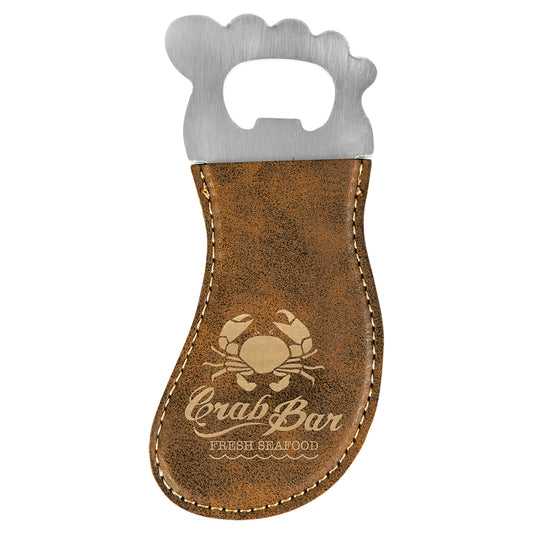 Rustic/Gold Leatherette Foot Shaped Magnetic Bottle Opener