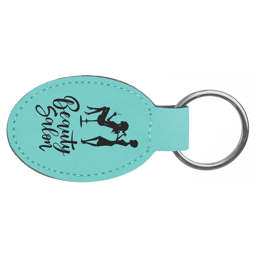 Teal Leatherette Oval Keychain