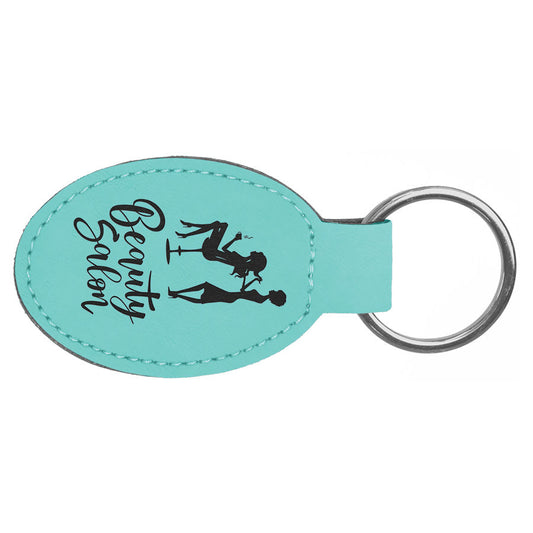 Teal Leatherette Oval Keychain