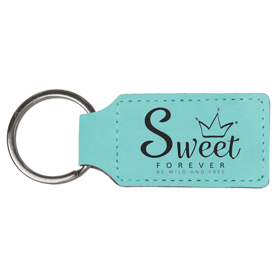 Teal Leatherette Rectangle Keychain