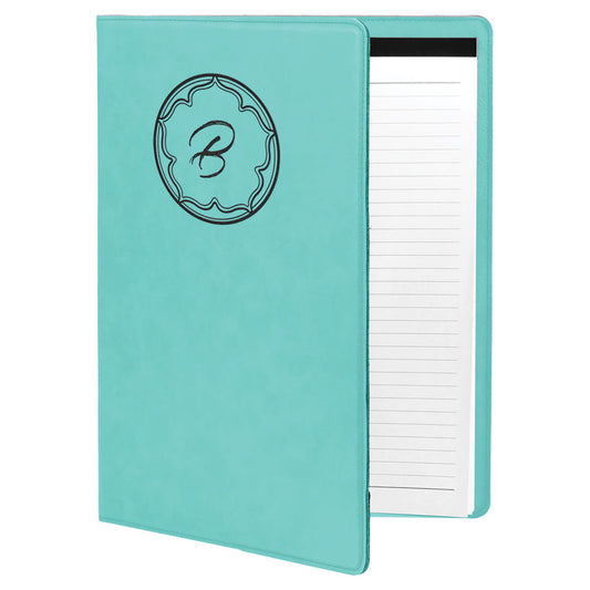 Teal Small Leatherette Portfolio with Notepad