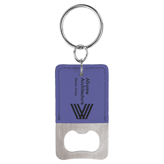 Rectangle Purple Laserable Leatherette Bottle Opener Keychain