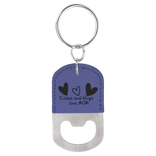 Purple Laserable Leatherette Oval Bottle Opener Keychain