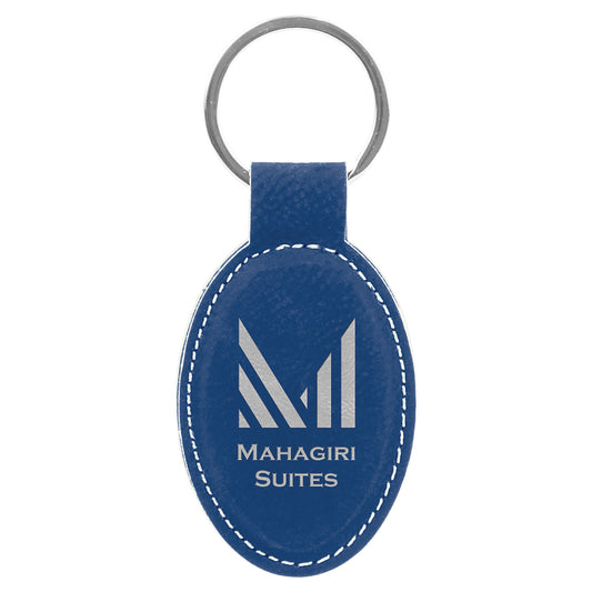 Blue/Silver Leatherette Oval Keychain