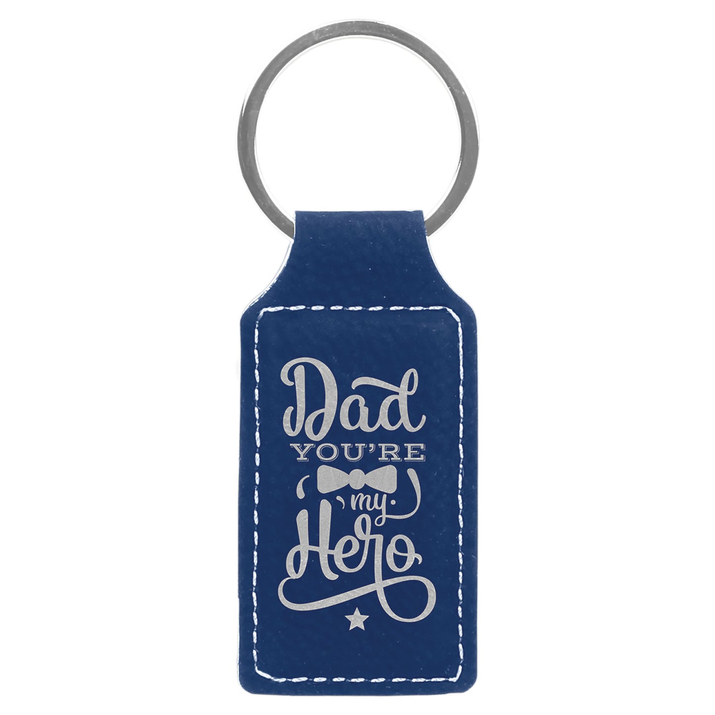 Blue/Silver Leatherette Rectangle Keychain