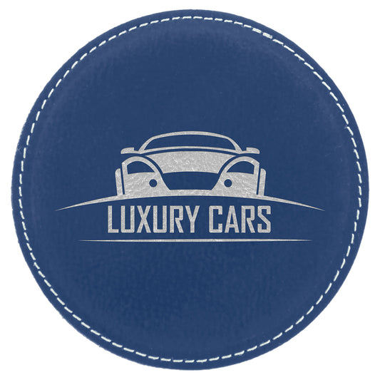 Blue/Silver Round Leatherette Coaster