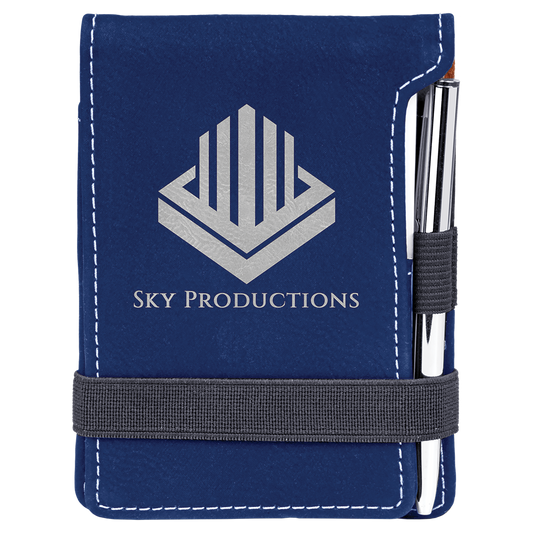 Blue/Silver Leatherette Mini Pad with Pen