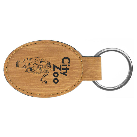 Bamboo Leatherette Oval Keychain