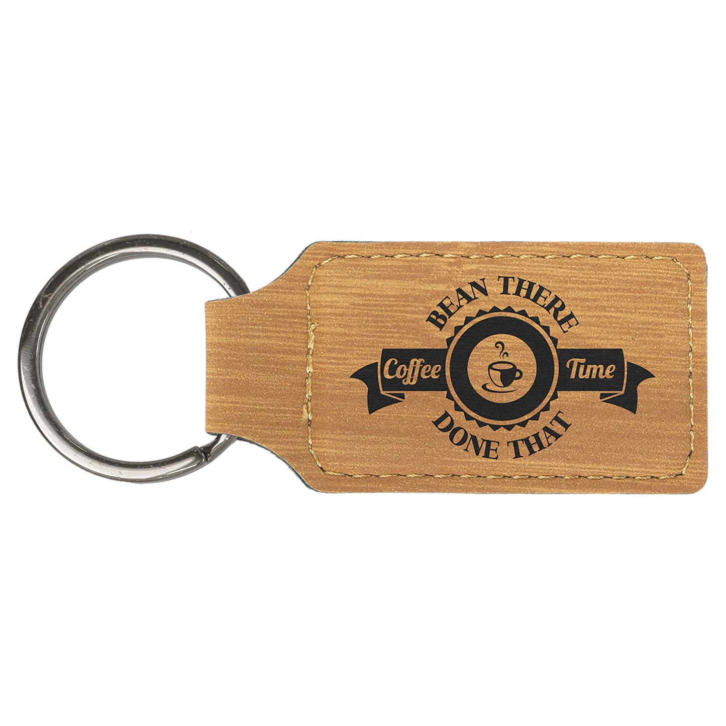 Bamboo Leatherette Rectangle Keychain