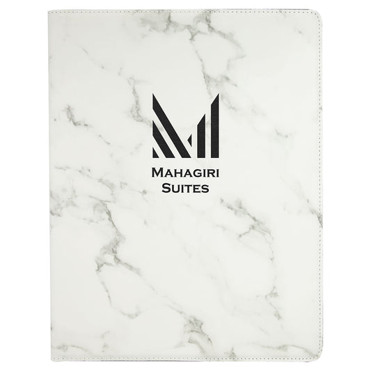 White Marble Leatherette Portfolio with Notepad