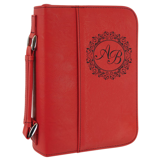 6 3/4" x 9 1/4" Red Leatherette Book/Bible Cover with Handle & Zipper