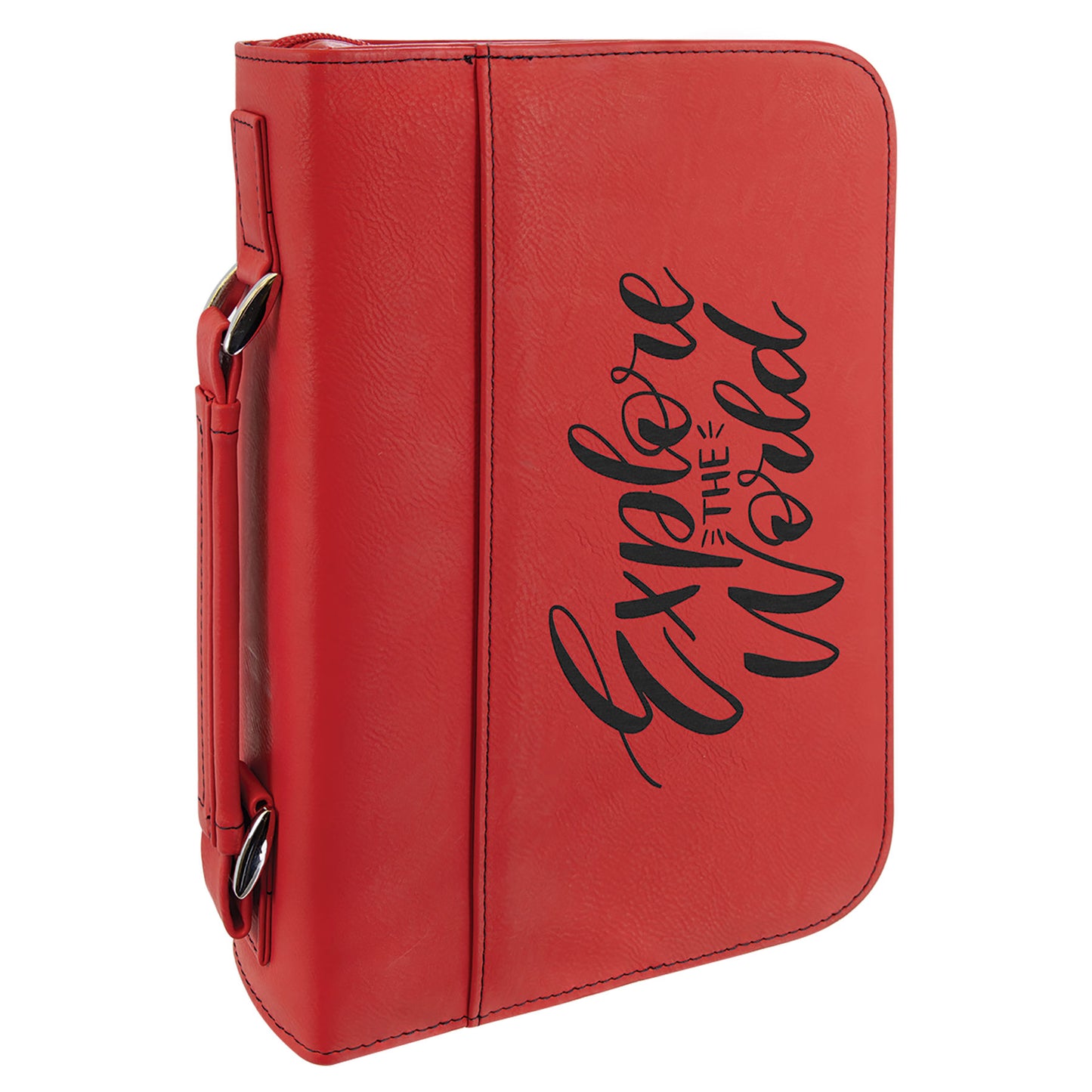 7 1/2" x 10 3/4" Red Leatherette Book/Bible Cover with Handle and Zipper