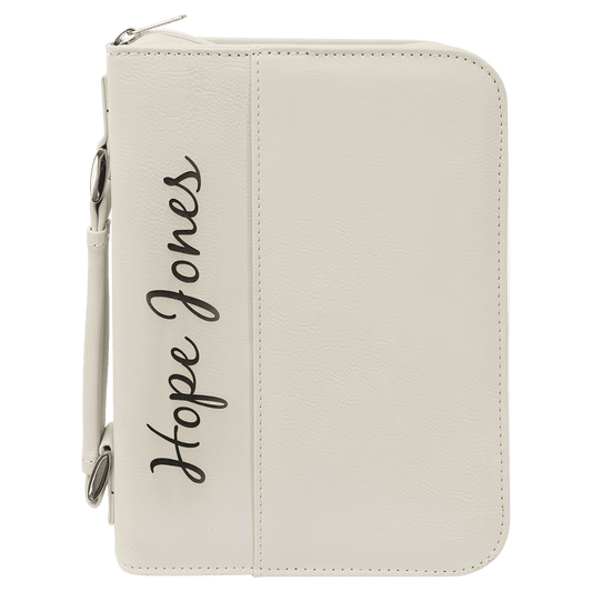 6 3/4" x 9 1/4" White Leatherette Book/Bible Cover with Handle & Zipper