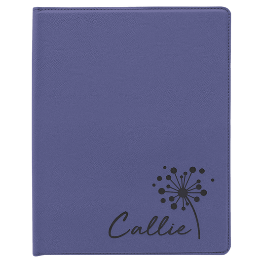 9 1/2" x 12" Purple Laserable Leatherette Portfolio with Notepad