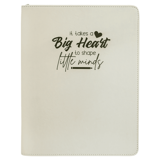 9 1/2" x 12" White with Zipper Laserable Leatherette Portfolio with Notepad