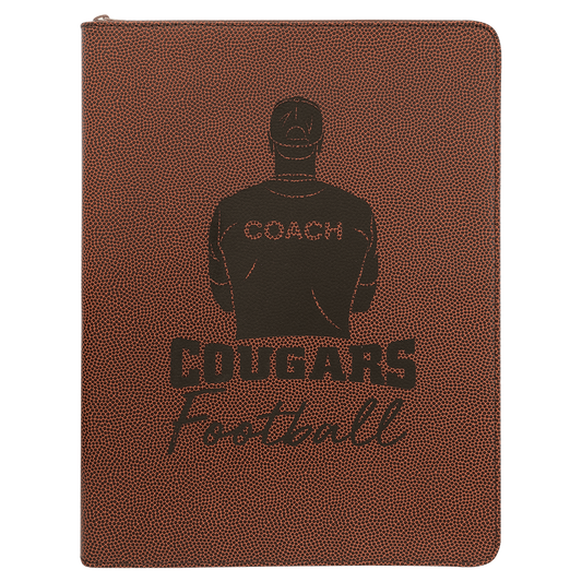 9 1/2" x 12" Football w/ Zipper Laserable Leatherette Portfolio with Notepad