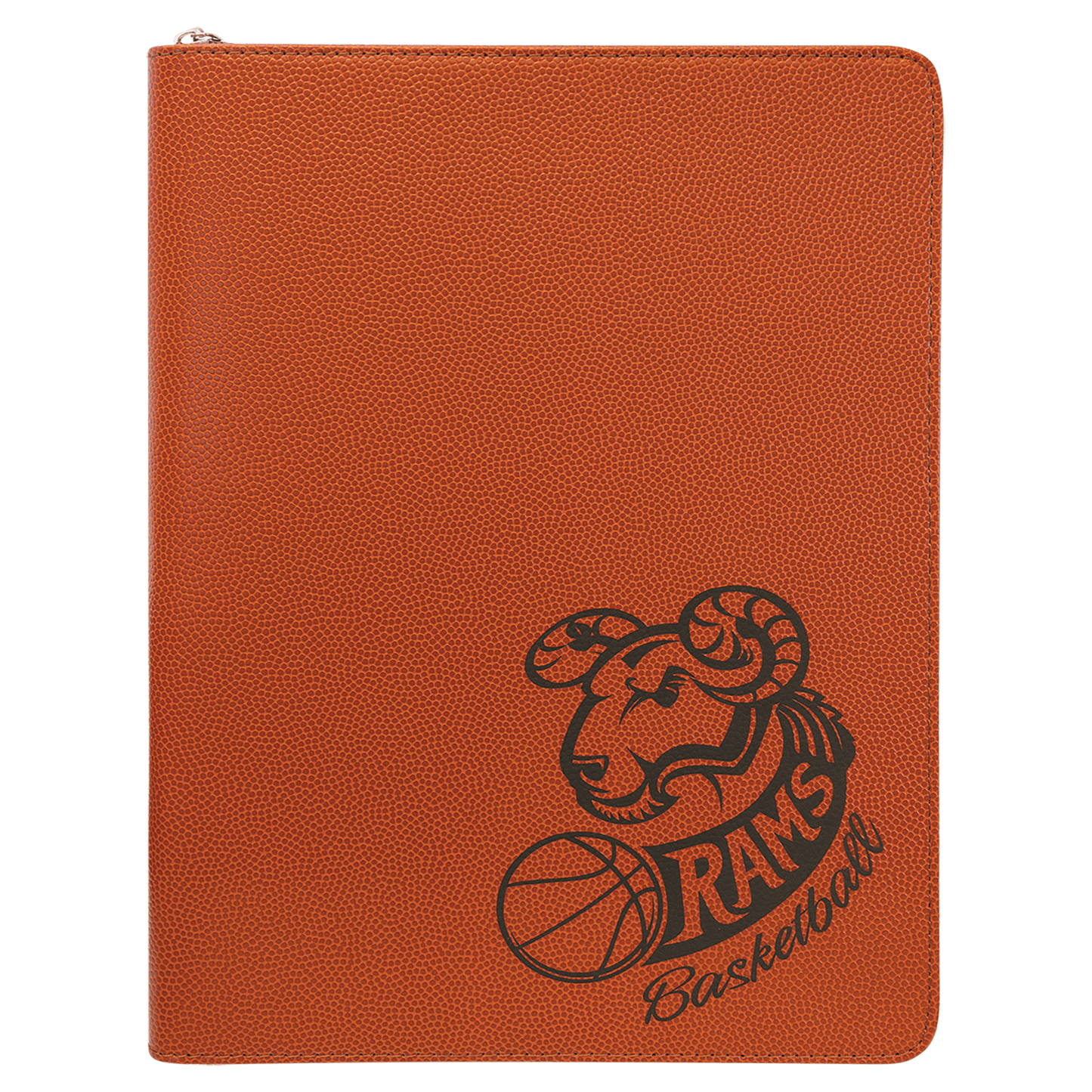 9 1/2" x 12" Basketball w/ Zipper Laserable Leatherette Portfolio with Notepad