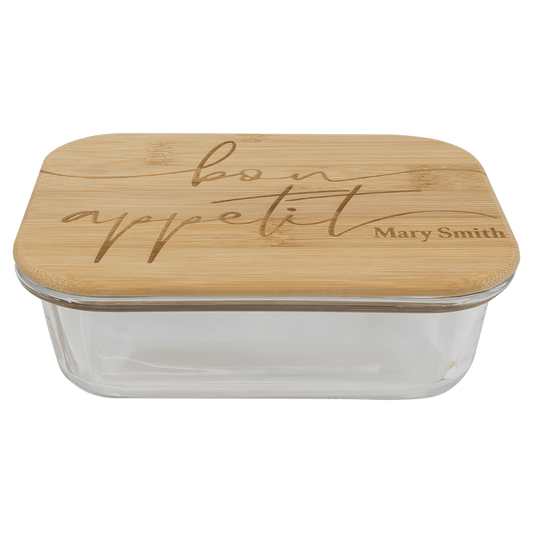 21 oz. Rectangle Glass Container with Bamboo Lid