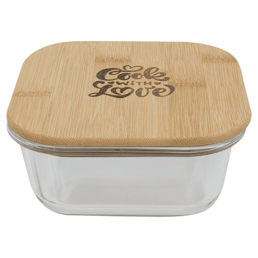 18 oz. Square Glass Container with Bamboo Lid