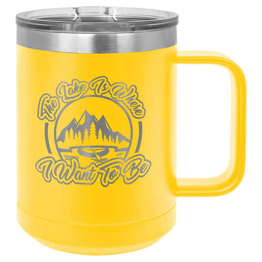 Yellow Polar Camel 15 oz. Coffee Mug with Slider Lid
