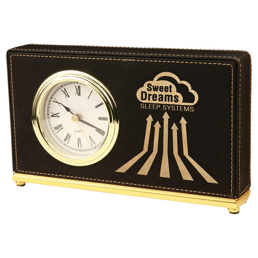 Black/Gold Leatherette Horizontal Desk Clock