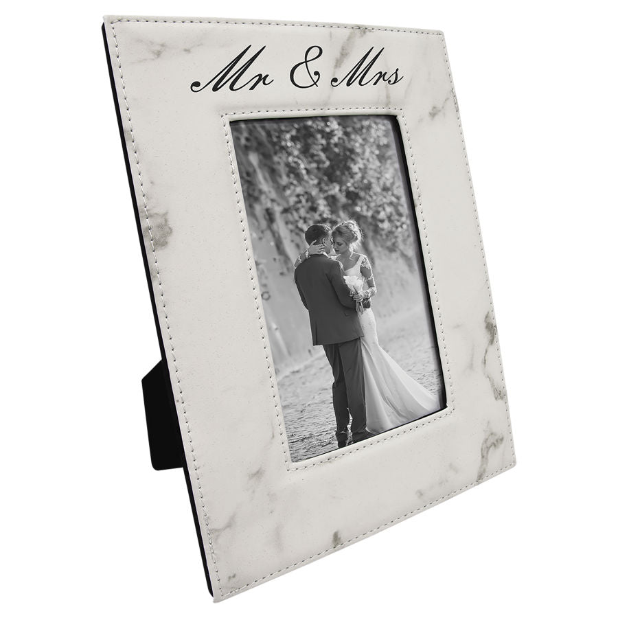 White Marble 4" x 6" Leatherette Photo Frame