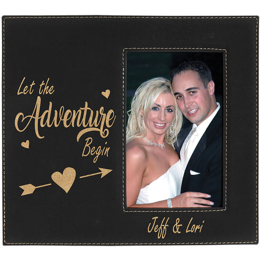 Black/Gold 4" x 6" Leatherette Photo Frame with Engraving Area