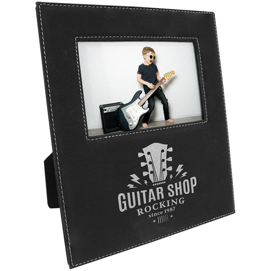 Black/Silver 4" x 6" Leatherette Photo Frame with Engraving Area