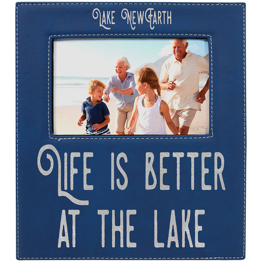 Blue/Silver 4" x 6" Leatherette Photo Frame with Engraving Area