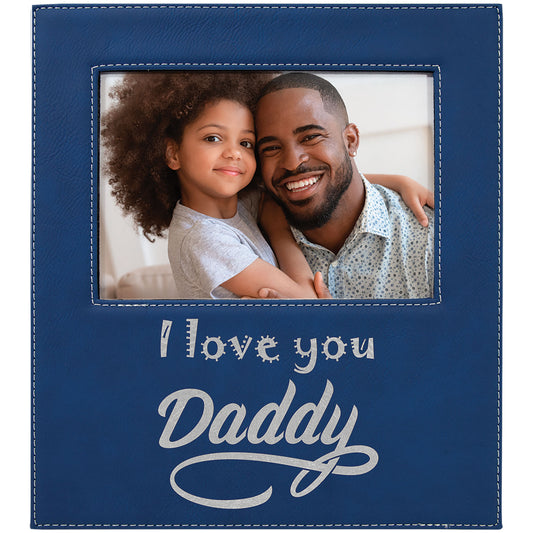 Blue/Silver 5" x 7" Leatherette Photo Frame with Engraving Area