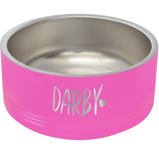 Pink 32 oz. Polar Camel Powder Coated Stainless Steel Dog Bowl