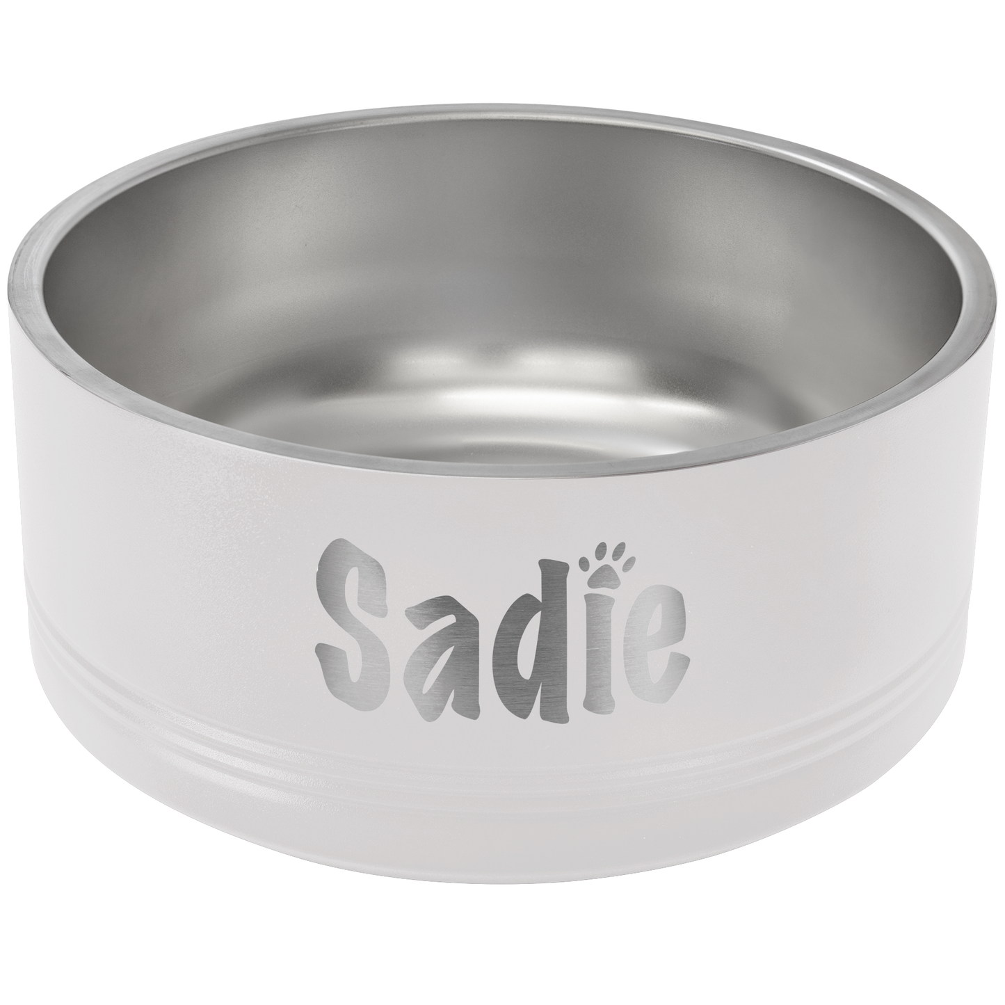 White 64 oz. Polar Camel Powder Coated Stainless Steel Dog Bowl