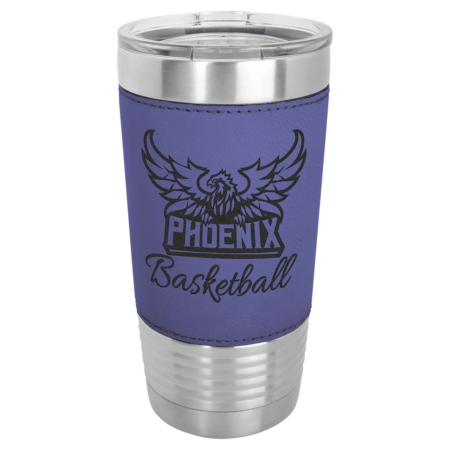 Polar Camel 20 oz. Purple/Black Laserable Leatherette Tumbler with Clear Lid