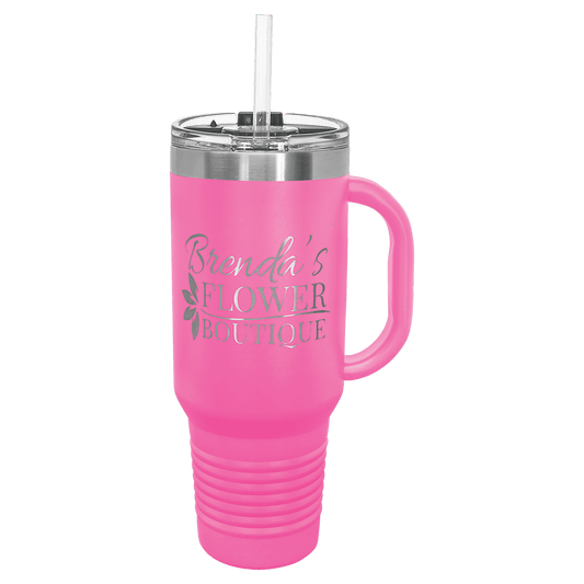 Polar Camel 40 oz. Pink Travel Mug with Handle, Straw Included