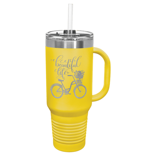 Polar Camel 40 oz. Yellow Travel Mug with Handle, Straw Included