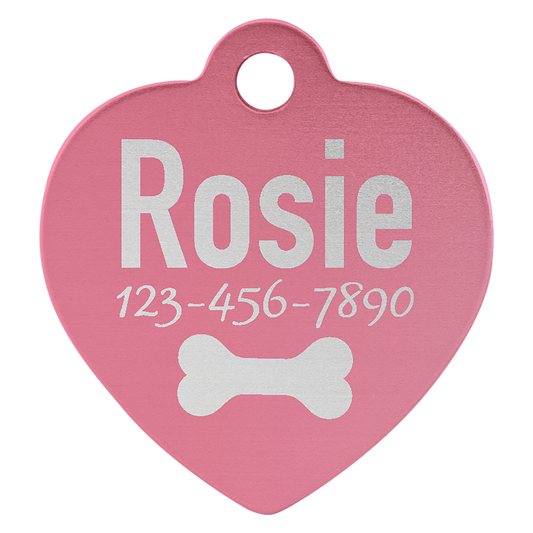 Pink Anodized Aluminum Heart Pet Tag