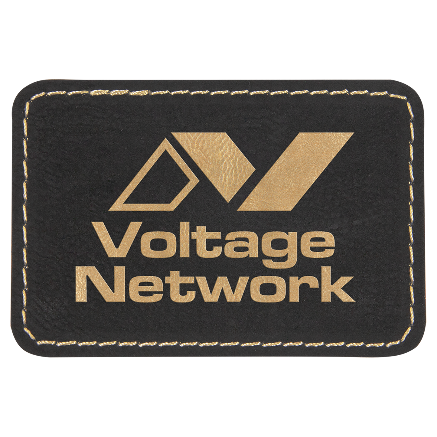 Rectangle Black/Gold Laserable Leatherette Patch with Adhesive