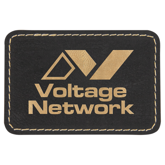 Rectangle Black/Gold Laserable Leatherette Patch with Adhesive