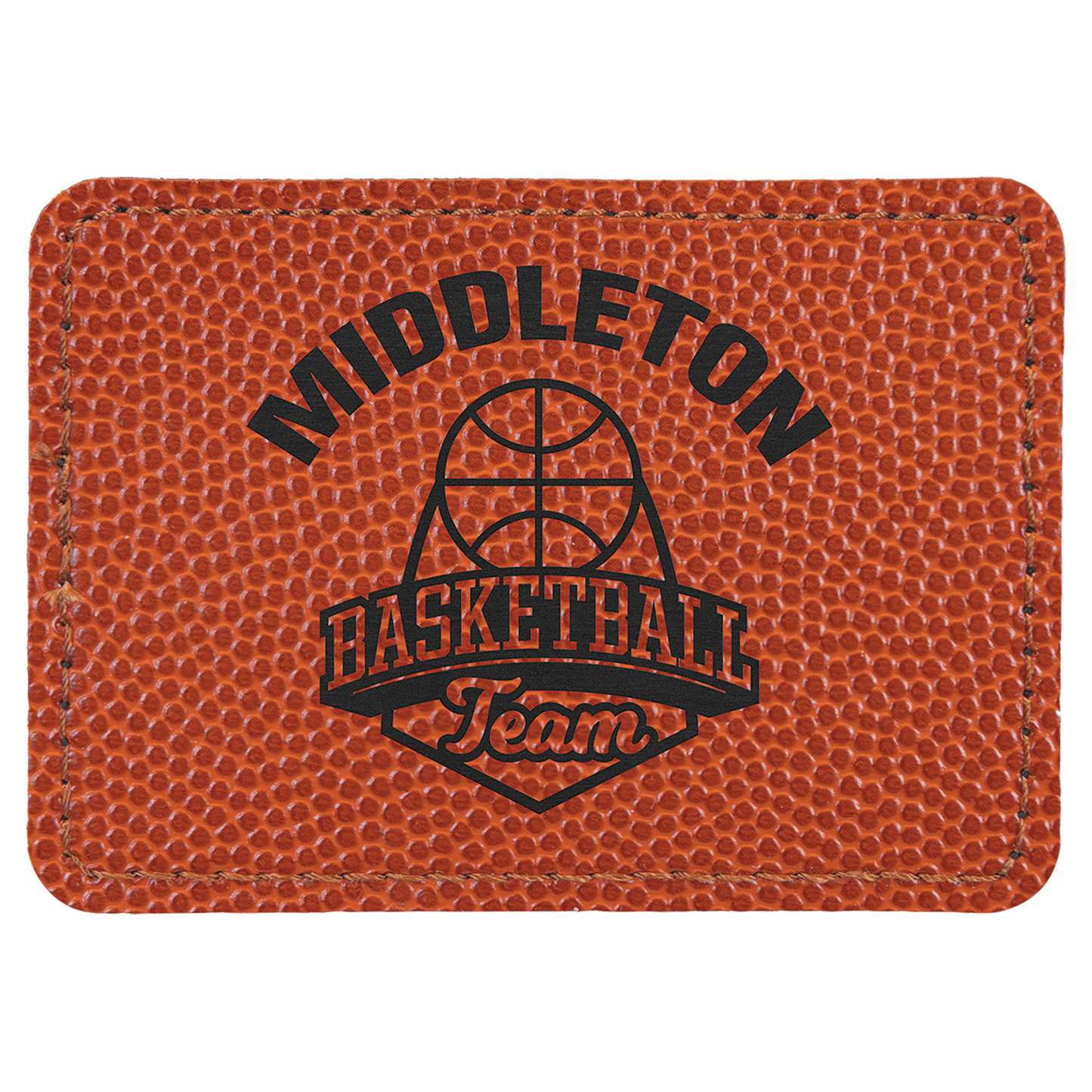 3 1/2" x 2 1/2" Rectangle Basketball Laserable Leatherette Patch with Adhesive