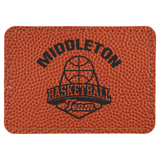 3 1/2" x 2 1/2" Rectangle Basketball Laserable Leatherette Patch with Adhesive