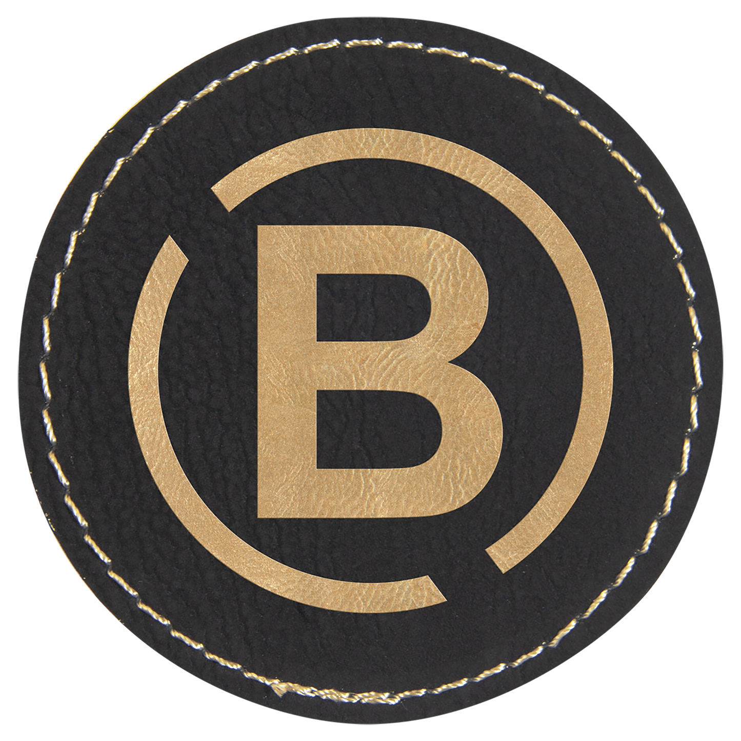 Round Black/Gold Laserable Leatherette Patch with Adhesive