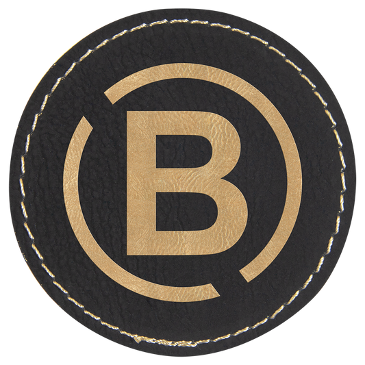 Round Black/Gold Laserable Leatherette Patch with Adhesive