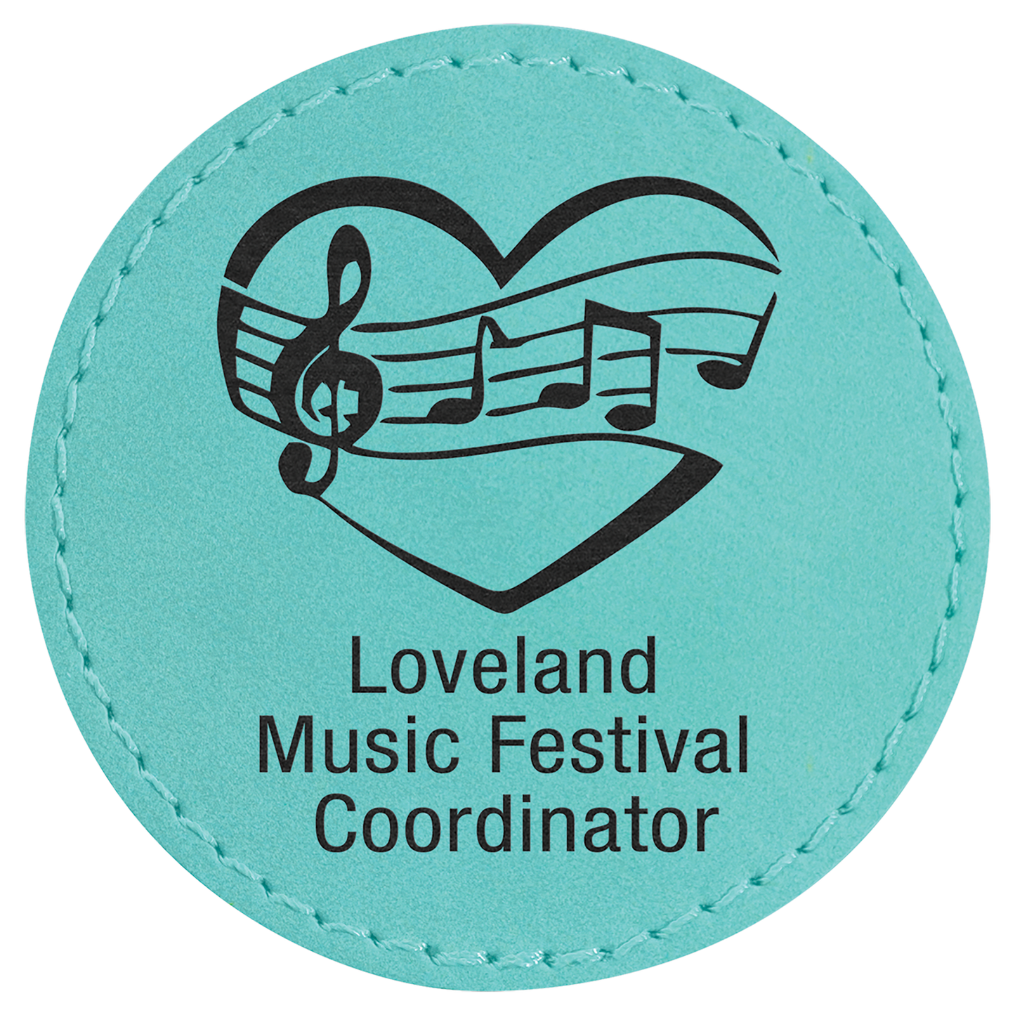 Round Teal Laserable Leatherette Patch with Adhesive